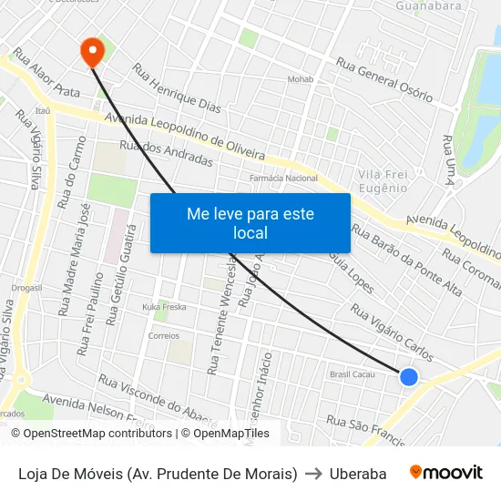 Loja De Móveis (Av. Prudente De Morais) to Uberaba map