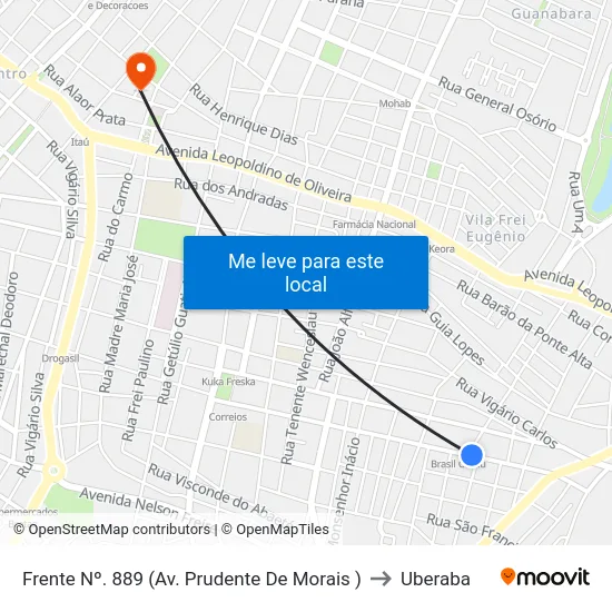 Frente Nº. 889 (Av. Prudente De Morais ) to Uberaba map