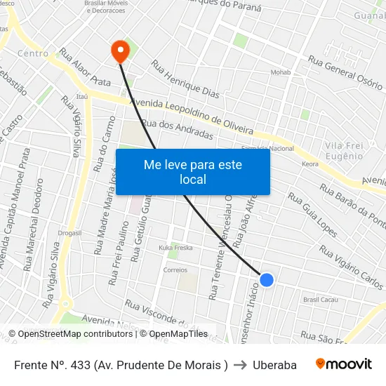 Frente Nº. 433 (Av. Prudente De Morais ) to Uberaba map