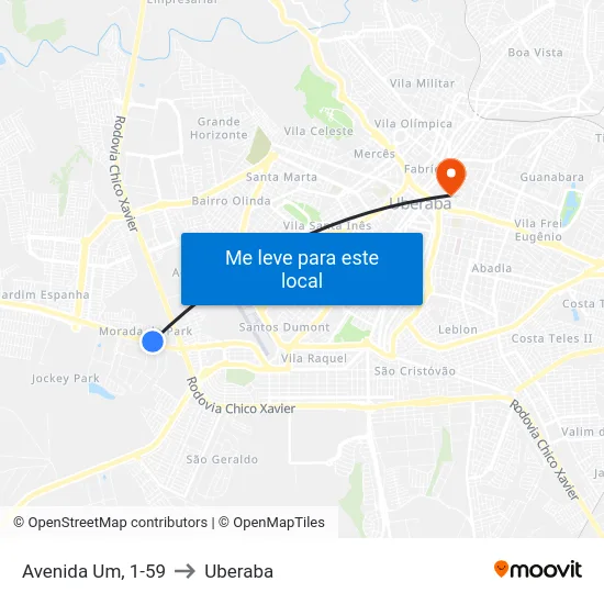 Avenida Um, 1-59 to Uberaba map