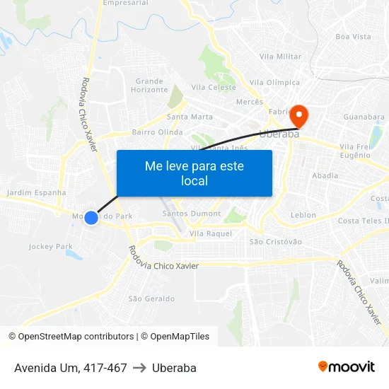 Avenida Um, 417-467 to Uberaba map