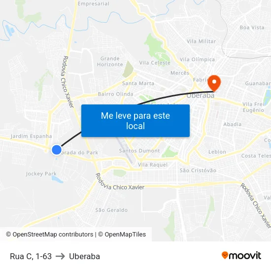 Rua C, 1-63 to Uberaba map