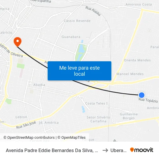 Avenida Padre Eddie Bernardes Da Silva, 1482 to Uberaba map