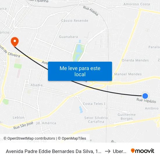 Avenida Padre Eddie Bernardes Da Silva, 1600-1676 to Uberaba map