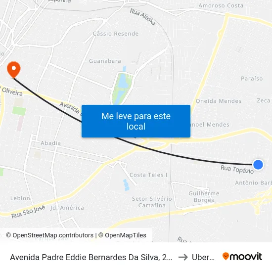 Avenida Padre Eddie Bernardes Da Silva, 2058-2108 to Uberaba map