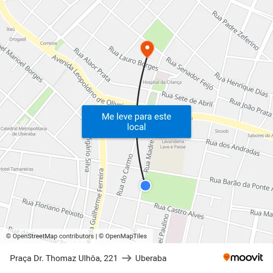 Praça Dr. Thomaz Ulhôa, 221 to Uberaba map
