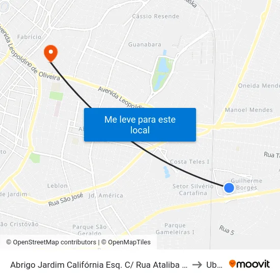 Abrigo Jardim Califórnia Esq. C/ Rua Ataliba Guaritá (Rua Alice Cordeiro Duarte) to Uberaba map
