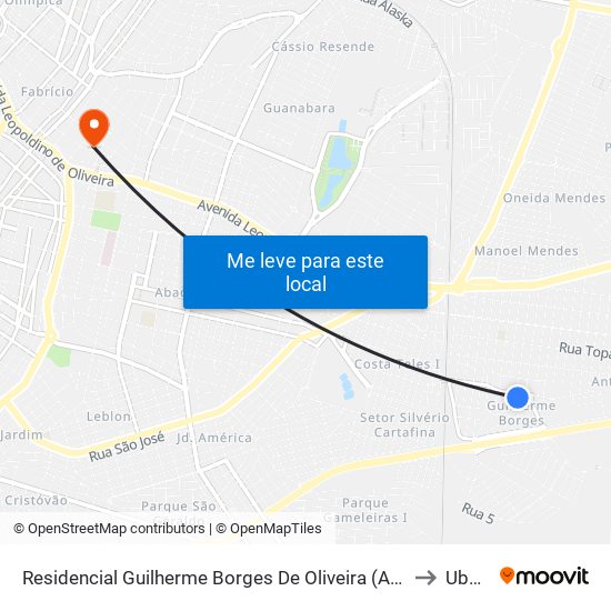 Residencial Guilherme Borges De Oliveira (Av. Nabor Abadio De Oliveira) to Uberaba map