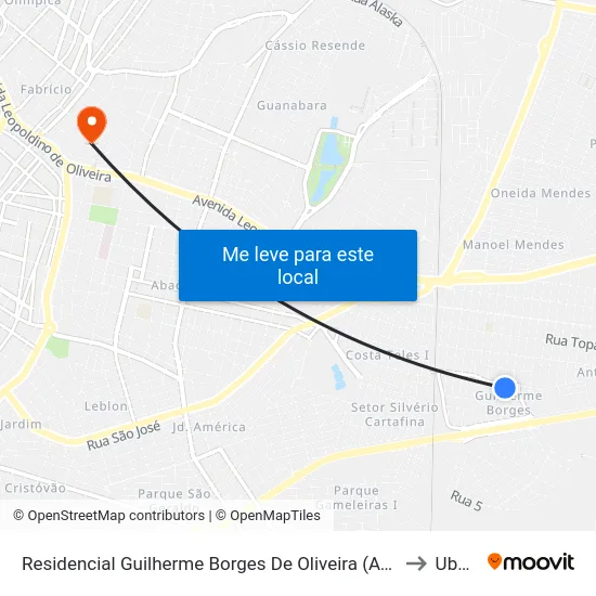 Residencial Guilherme Borges De Oliveira (Av. Nabor Abadio De Oliveira) to Uberaba map