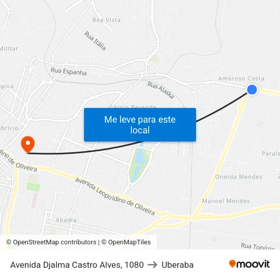 Avenida Djalma Castro Alves, 1080 to Uberaba map