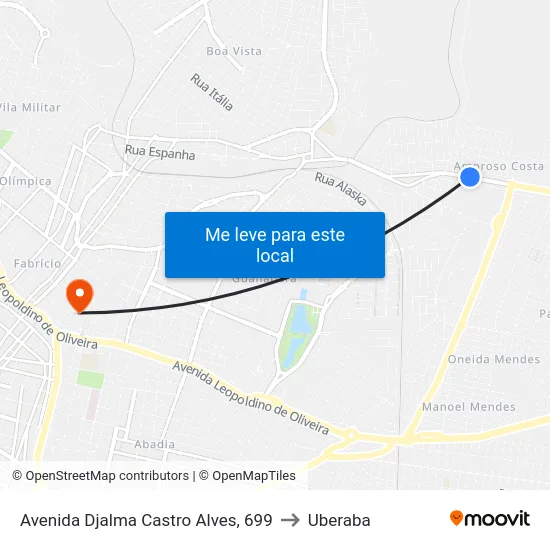 Avenida Djalma Castro Alves, 699 to Uberaba map