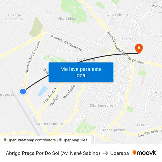Av. Nenê Sabino, 1832 | Praça Pôr Do Sol to Uberaba map