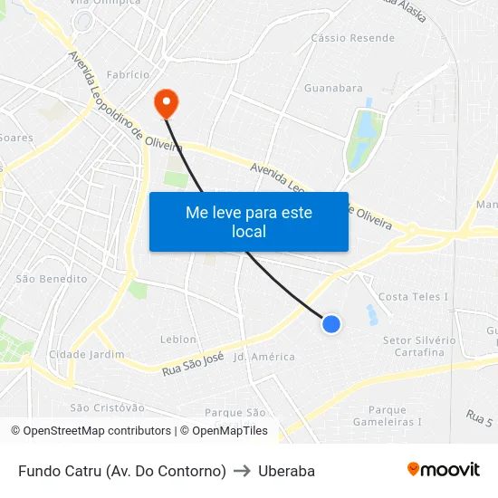 Fundo Catru (Av. Do Contorno) to Uberaba map
