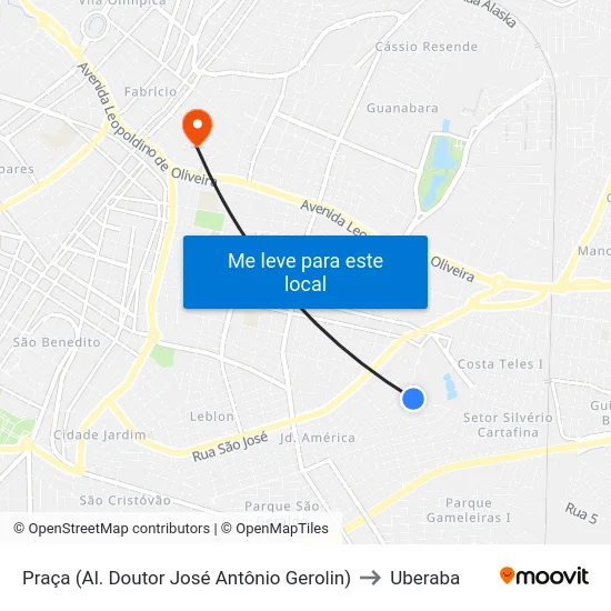 Praça (Al. Doutor José Antônio Gerolin) to Uberaba map