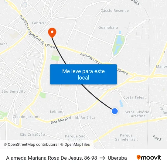 Alameda Mariana Rosa De Jesus, 86-98 to Uberaba map