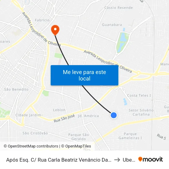 Após Esq. C/ Rua Carla Beatriz Venâncio Da Silva (Praça Lago Azul) to Uberaba map