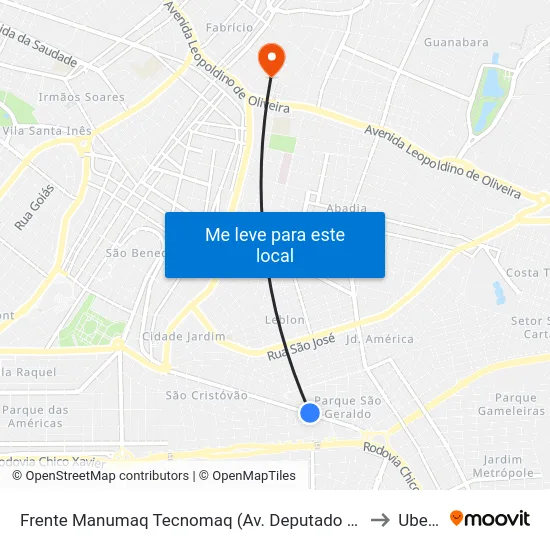 Frente Manumaq Tecnomaq (Av. Deputado José Marcus Cherem) to Uberaba map