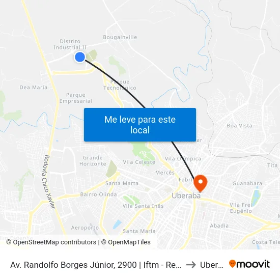 Av. Randolfo Borges Júnior, 2900 | Iftm - Reitoria / 8º Bbm to Uberaba map
