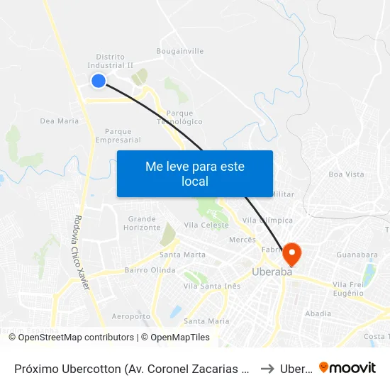 Próximo Ubercotton (Av. Coronel Zacarias Borges De Araújo) to Uberaba map