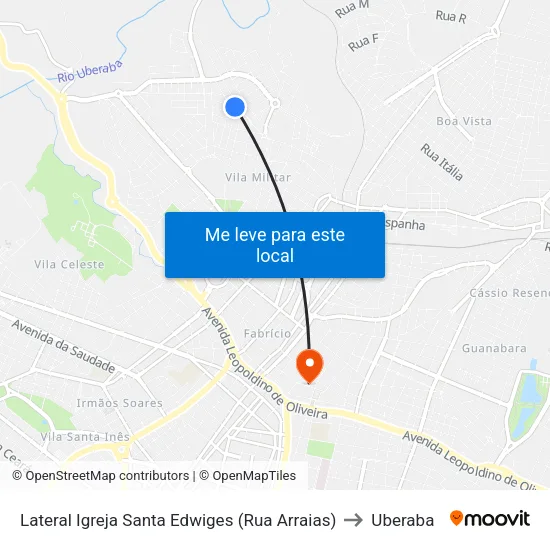 Lateral Igreja Santa Edwiges (Rua Arraias) to Uberaba map