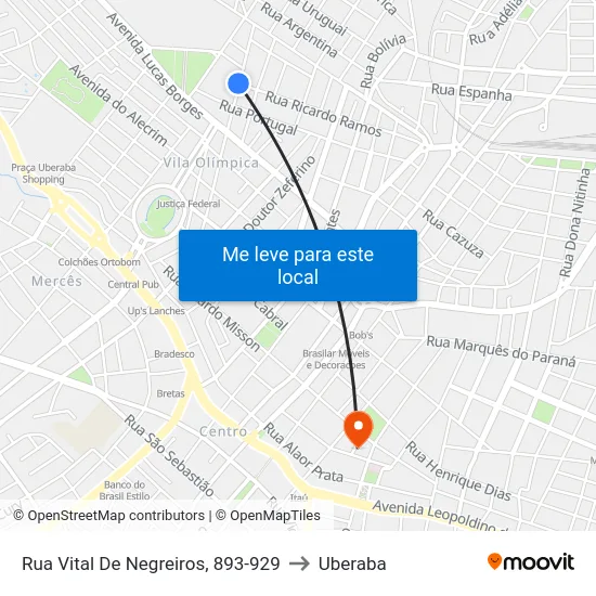 Rua Vital De Negreiros, 893-929 to Uberaba map