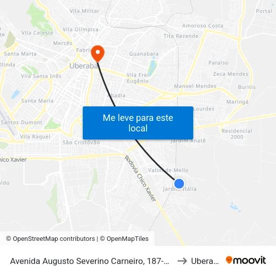 Avenida Augusto Severino Carneiro, 187-235 to Uberaba map
