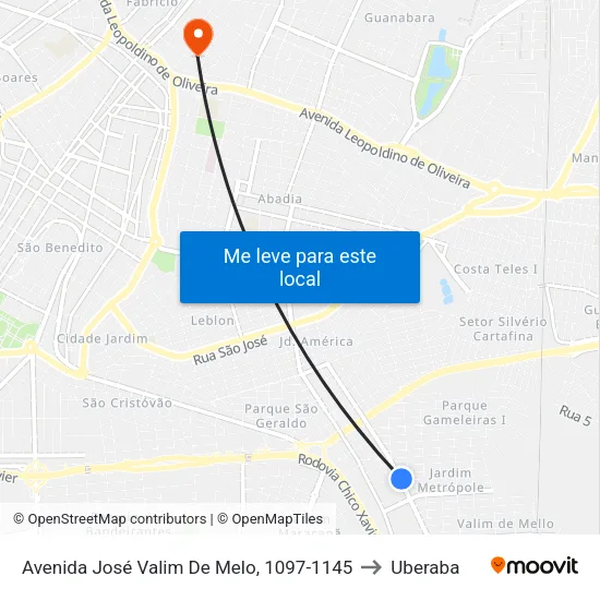 Avenida José Valim De Melo, 1097-1145 to Uberaba map