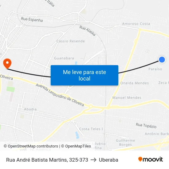 Rua André Batista Martins, 325-373 to Uberaba map