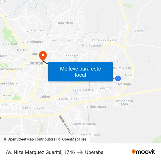 Av. Niza Marquez Guaritá, 1746 to Uberaba map
