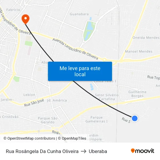 Rua Rosângela Da Cunha Oliveira to Uberaba map