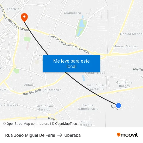 Rua João Miguel De Faria to Uberaba map