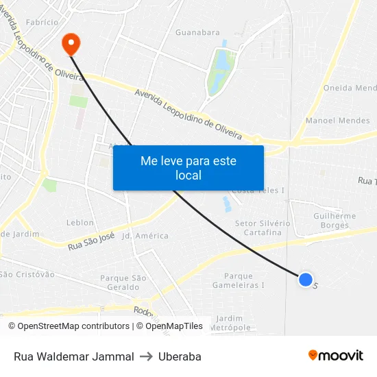 Rua Waldemar Jammal to Uberaba map