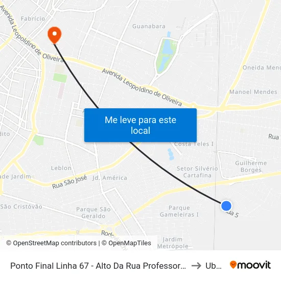 Ponto Final Linha 67 - Alto Da Rua Professora Natália Dayrell De Carvalho to Uberaba map