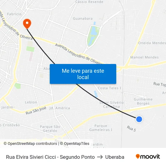 Rua Elvira Sivieri Cicci - Segundo Ponto to Uberaba map