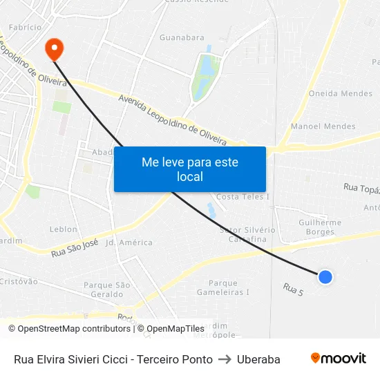 Rua Elvira Sivieri Cicci - Terceiro Ponto to Uberaba map
