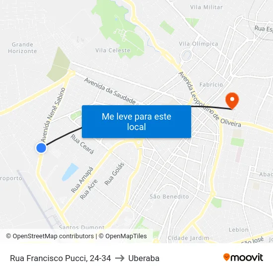 Rua Francisco Pucci, 24-34 to Uberaba map