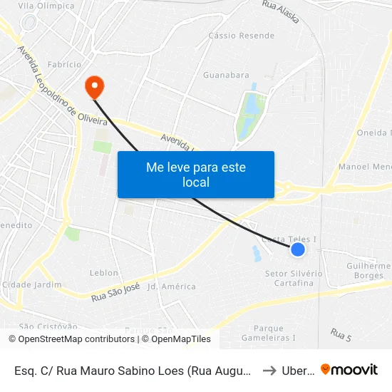 Esq. C/ Rua Mauro Sabino Loes (Rua Augusto Da Silva Freire) to Uberaba map
