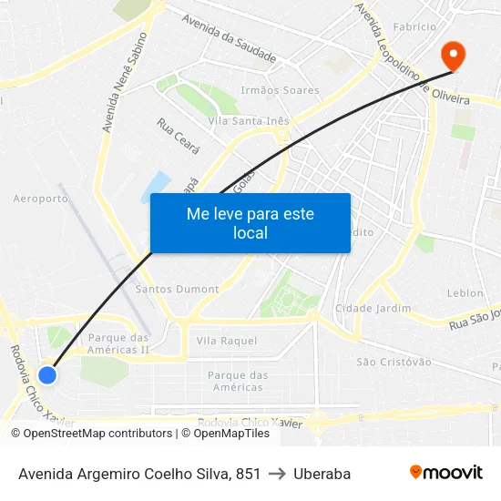 Avenida Argemiro Coelho Silva, 851 to Uberaba map