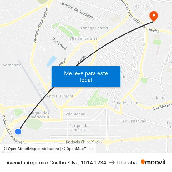 Avenida Argemiro Coelho Silva, 1014-1234 to Uberaba map