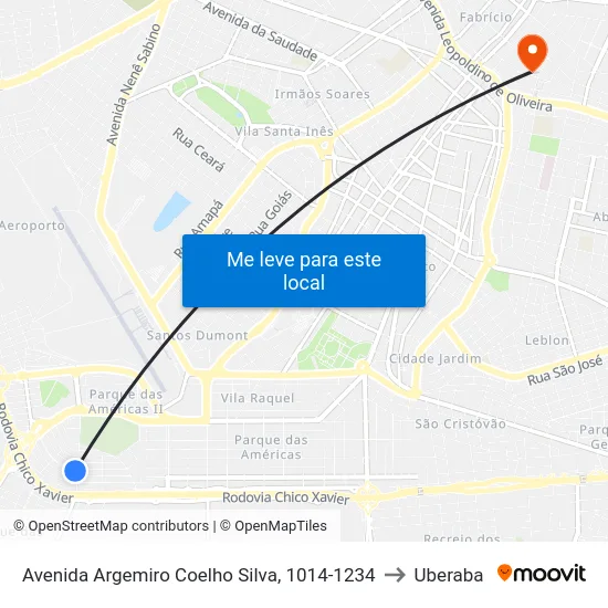 Avenida Argemiro Coelho Silva, 1014-1234 to Uberaba map