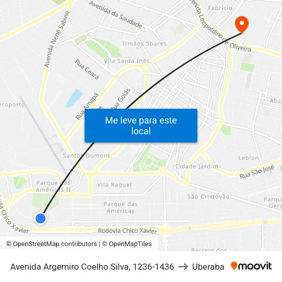 Avenida Argemiro Coelho Silva, 1236-1436 to Uberaba map