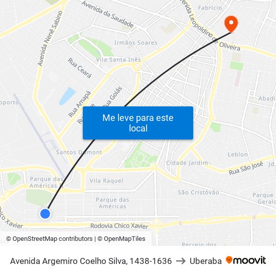 Avenida Argemiro Coelho Silva, 1438-1636 to Uberaba map