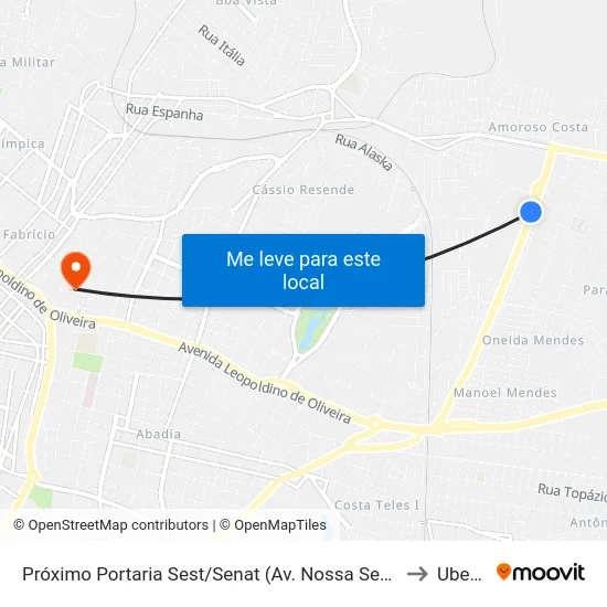 Próximo Portaria Sest/Senat (Av. Nossa Senhora Do Desterro) to Uberaba map