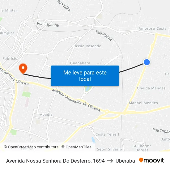 Avenida Nossa Senhora Do Desterro, 1694 to Uberaba map