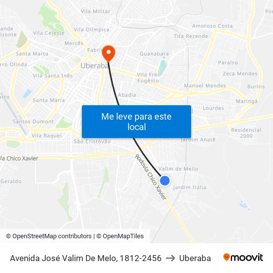 Avenida José Valim De Melo, 1812-2456 to Uberaba map