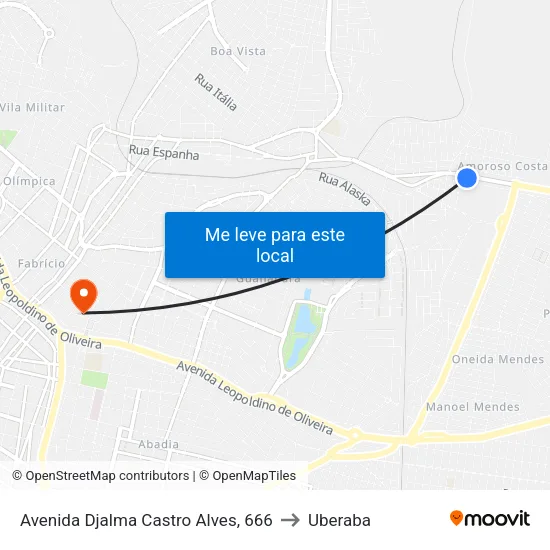 Avenida Djalma Castro Alves, 666 to Uberaba map