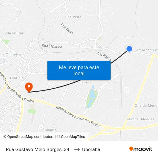 Rua Gustavo Melo Borges, 341 to Uberaba map