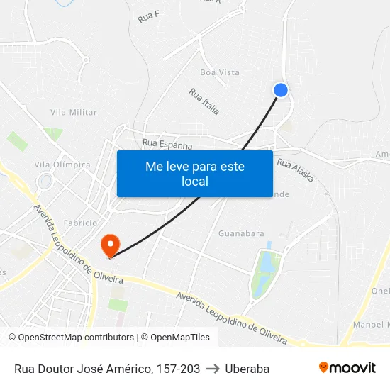 Rua Doutor José Américo, 157-203 to Uberaba map