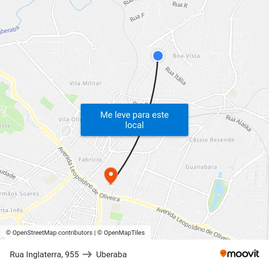 Rua Inglaterra, 955 to Uberaba map