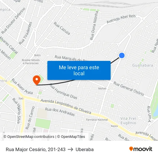 Rua Major Cesário, 201-243 to Uberaba map
